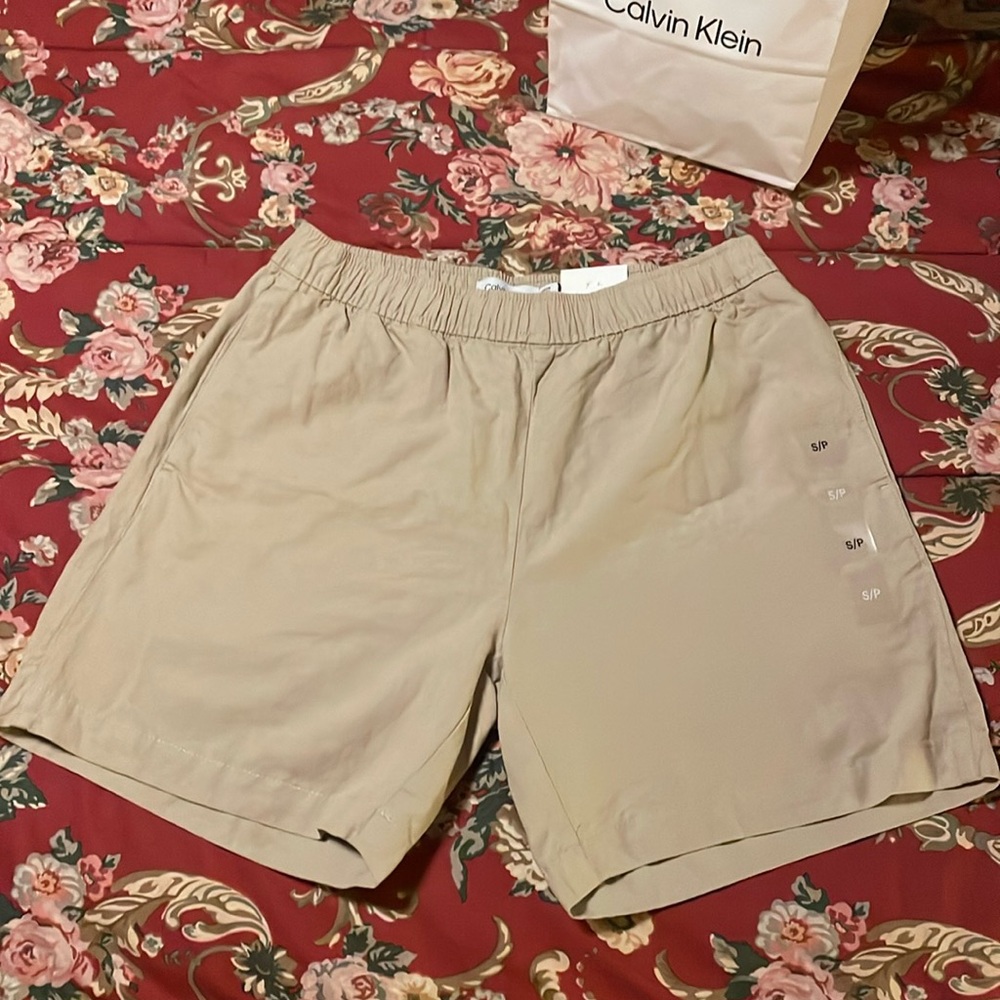 NWT Calvin Klein Men’s Linen Blend Khaki Shorts, Sz S